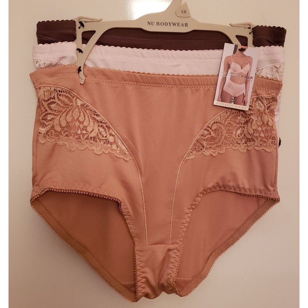Women’s Nu Bodywear Lingerie Set of 3 Size 1X Peach White Mocha Lace Accents NWT